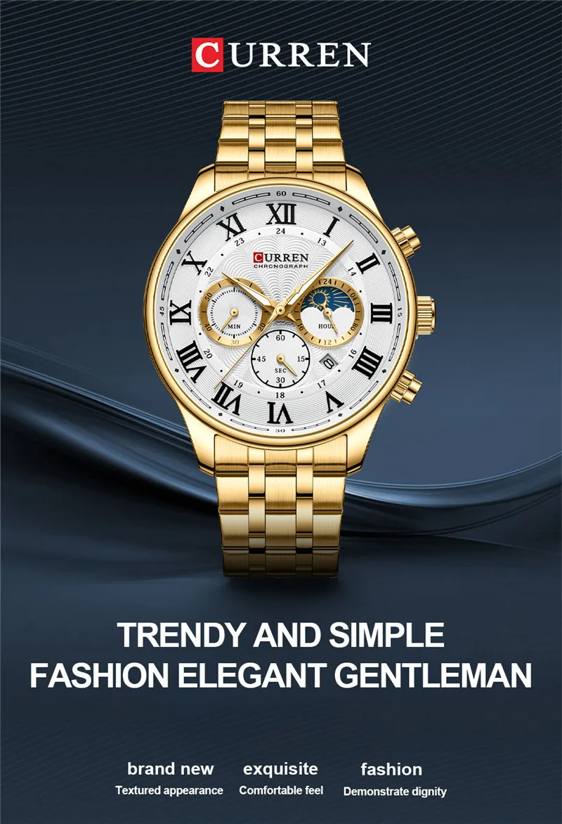 CURREN Original Brand Stainless Steel Band Wrist Watch For Men With Brand (Box & Bag)-8427